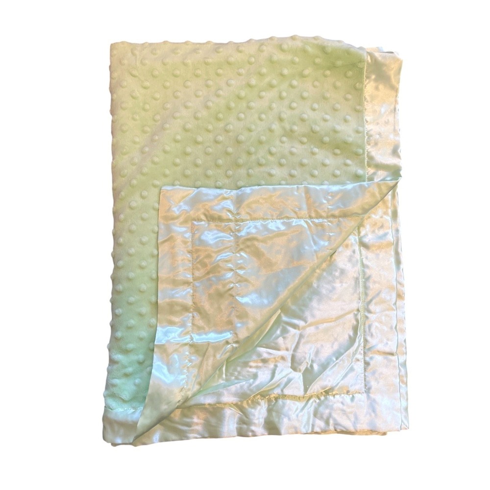 Just one Year Carters Soft Minky Dot Blanket Light Solid Green Satin Trim Back‎